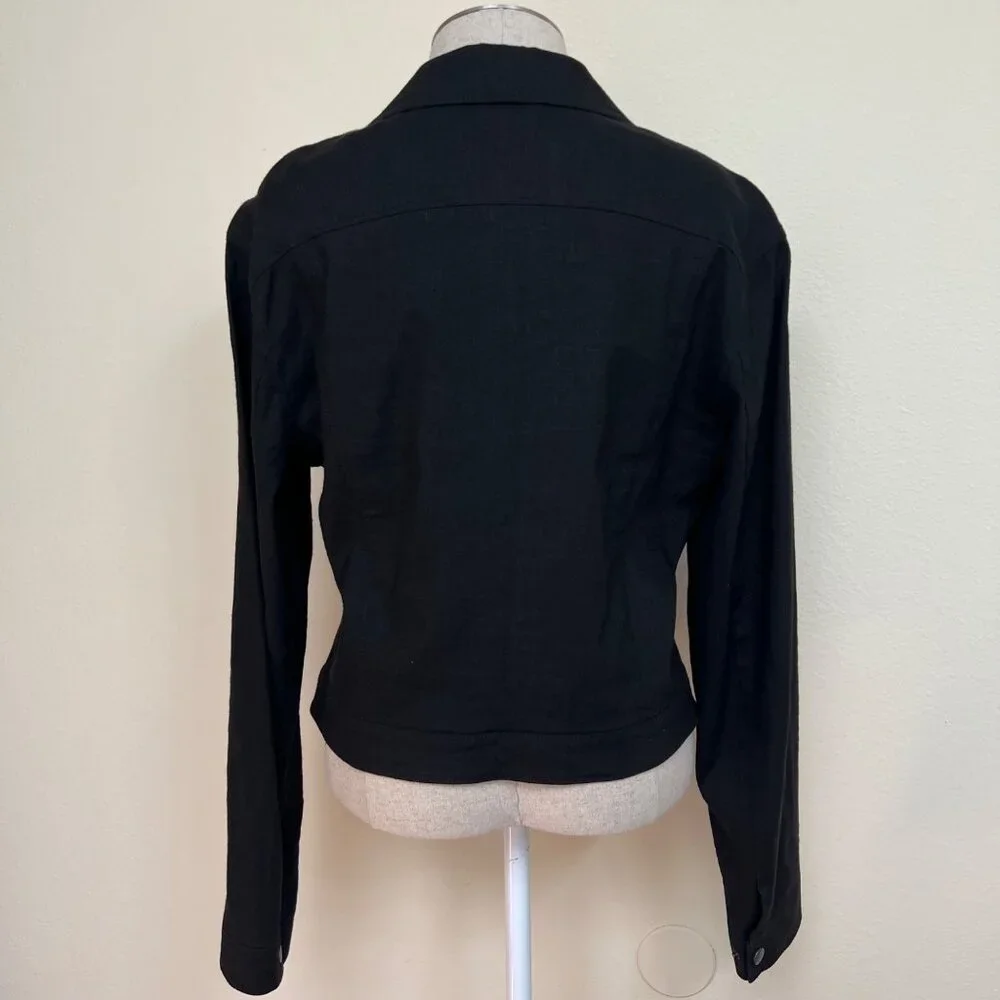 TAHARI Black Button-Front Long-Sleeve Linen Blend Jacket Women’s Large - Picture 5 of 9